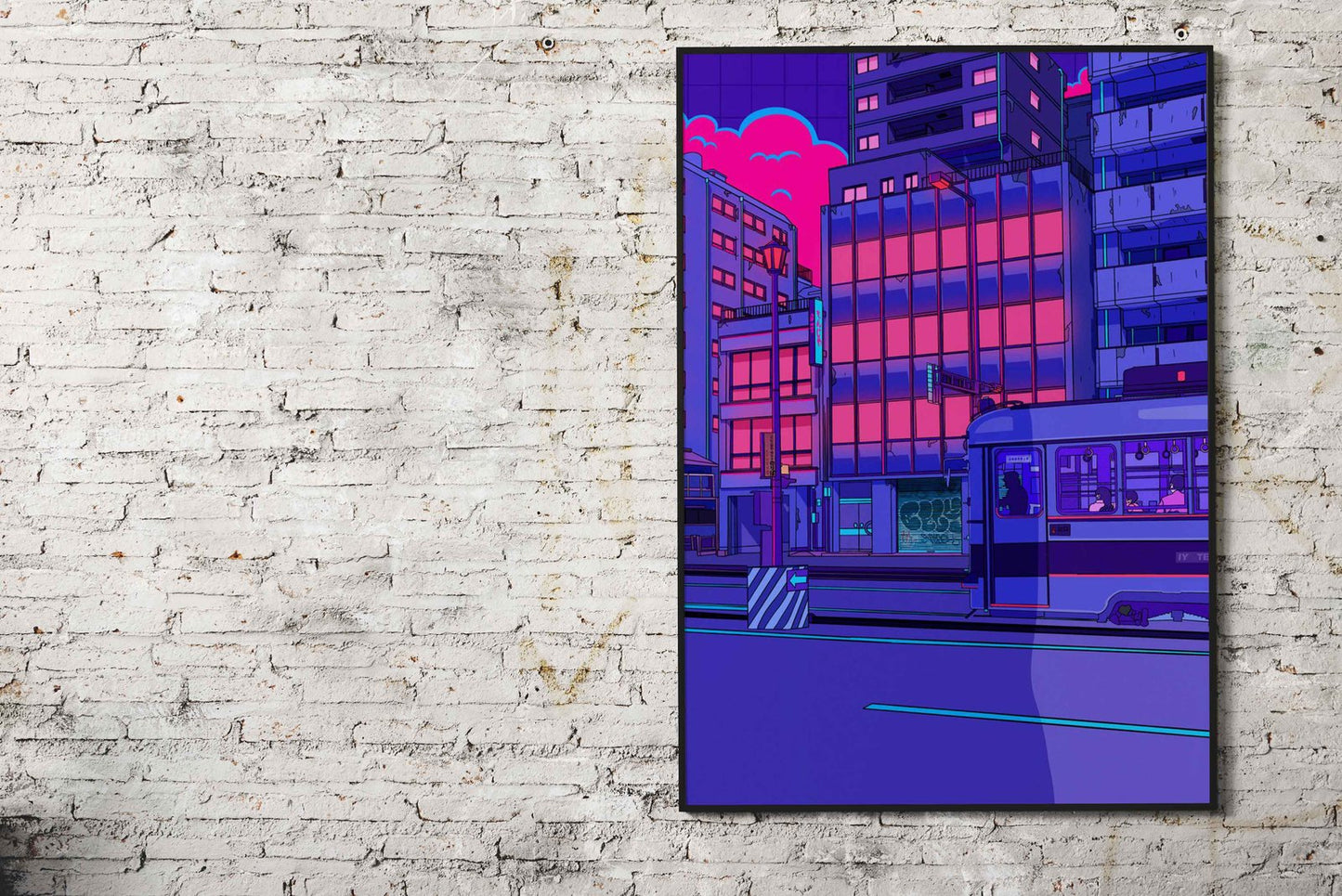Neon Cityscape with Tram Asian Style Poster |  Wall Art for Home & Office | High-Quality Print - High-Quality Visual Display