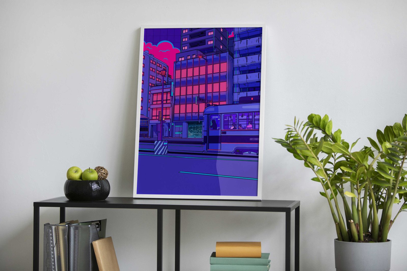 Neon Cityscape with Tram Asian Style Poster |  Wall Art for Home & Office | High-Quality Print - High-Quality Visual Display