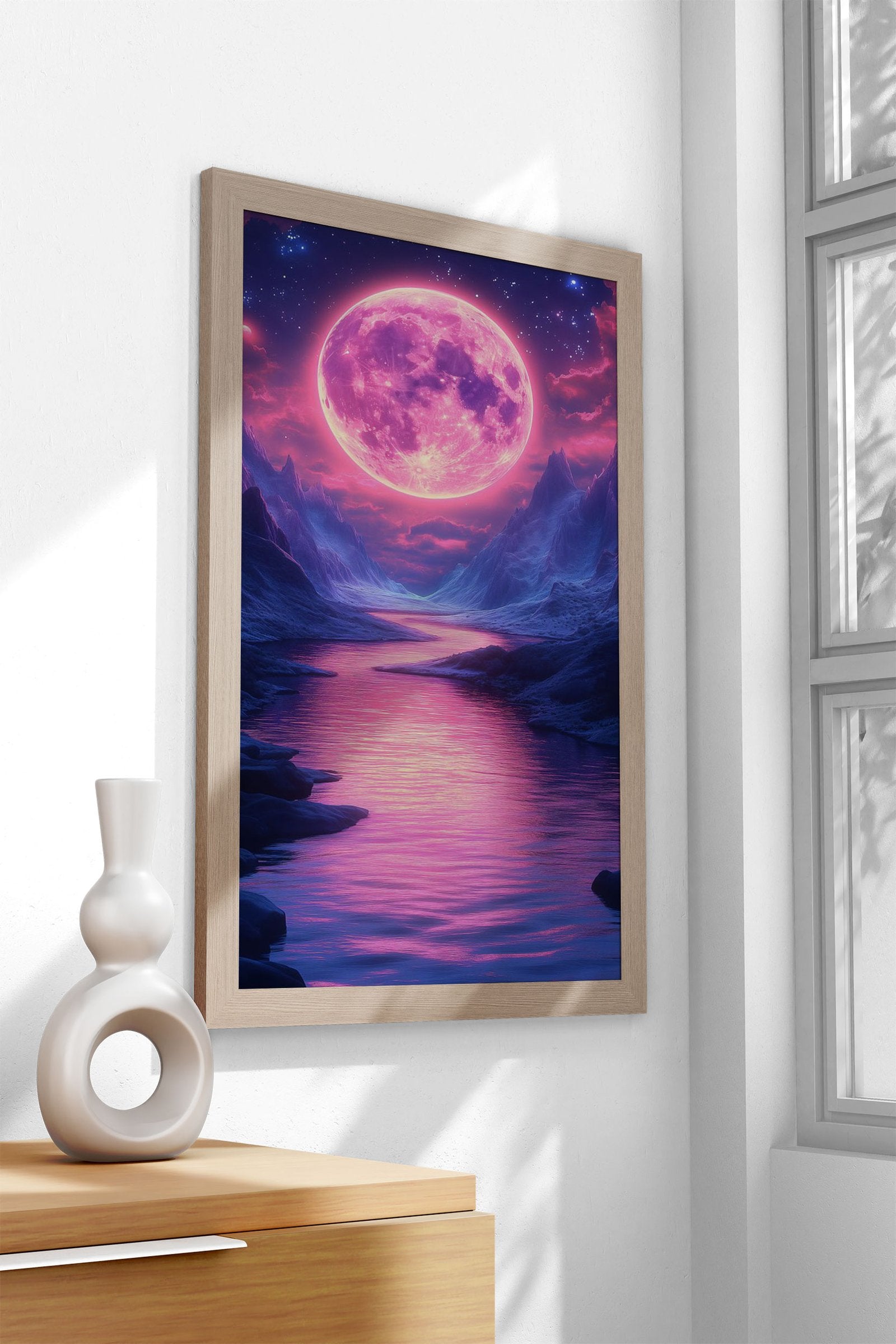 Neon Full Moon Valley Asian Style Poster | Wal l Art for Home & Office | High-Quality Print - High-Quality Visual Display
