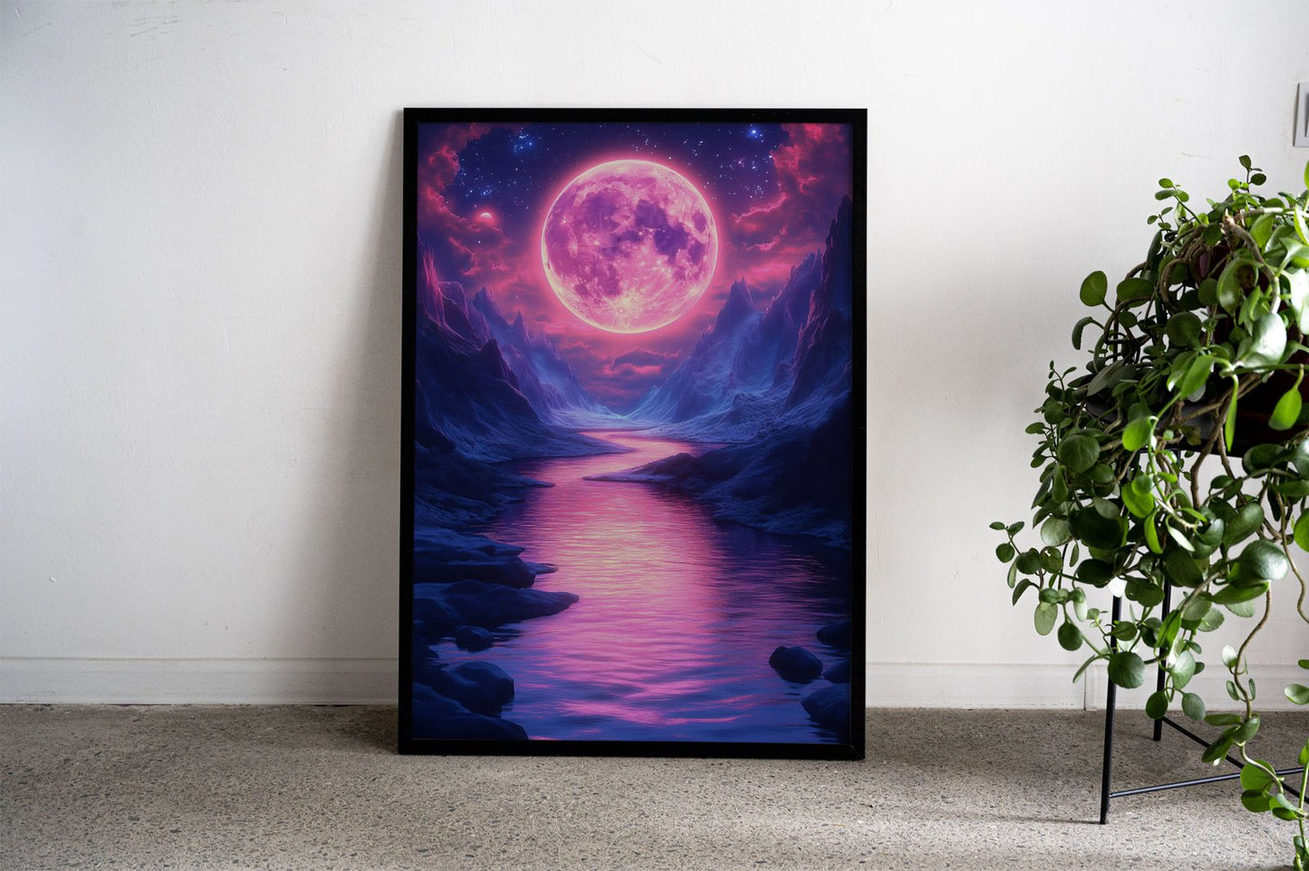 Neon Full Moon Valley Asian Style Poster | Wal l Art for Home & Office | High-Quality Print - High-Quality Visual Display