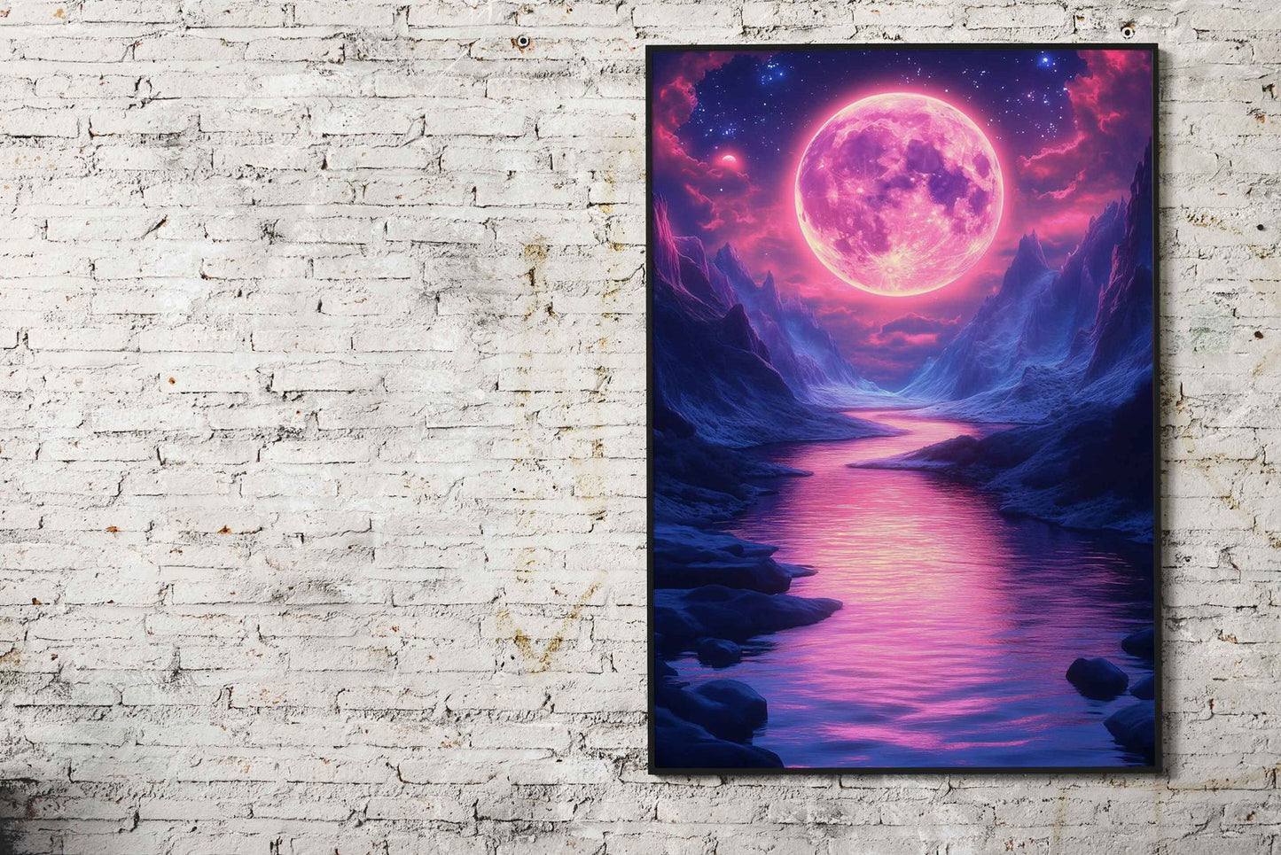 Neon Full Moon Valley Asian Style Poster | Wal l Art for Home & Office | High-Quality Print - High-Quality Visual Display