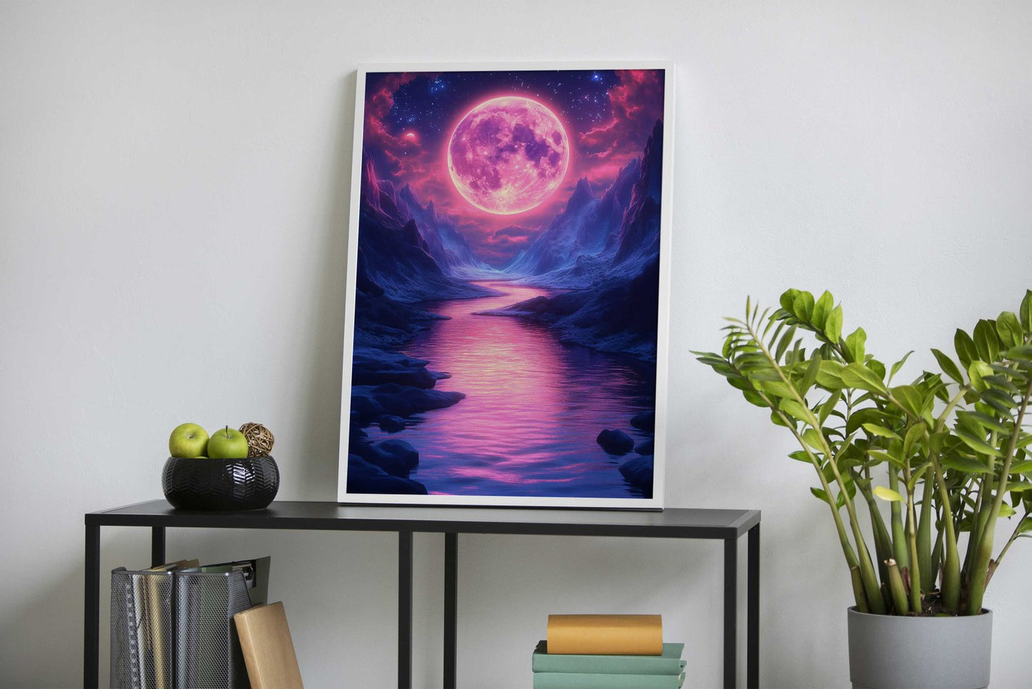Neon Full Moon Valley Asian Style Poster | Wal l Art for Home & Office | High-Quality Print - High-Quality Visual Display