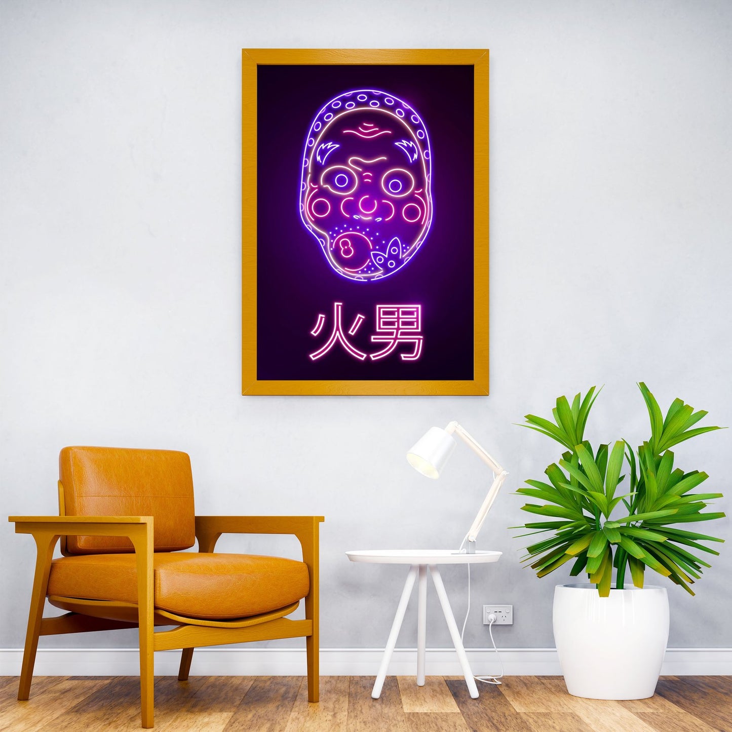 Neon Hyottoko Mask Asian Style Poster | Wall  Art for Home & Office | High-Quality Print - High-Quality Visual Display