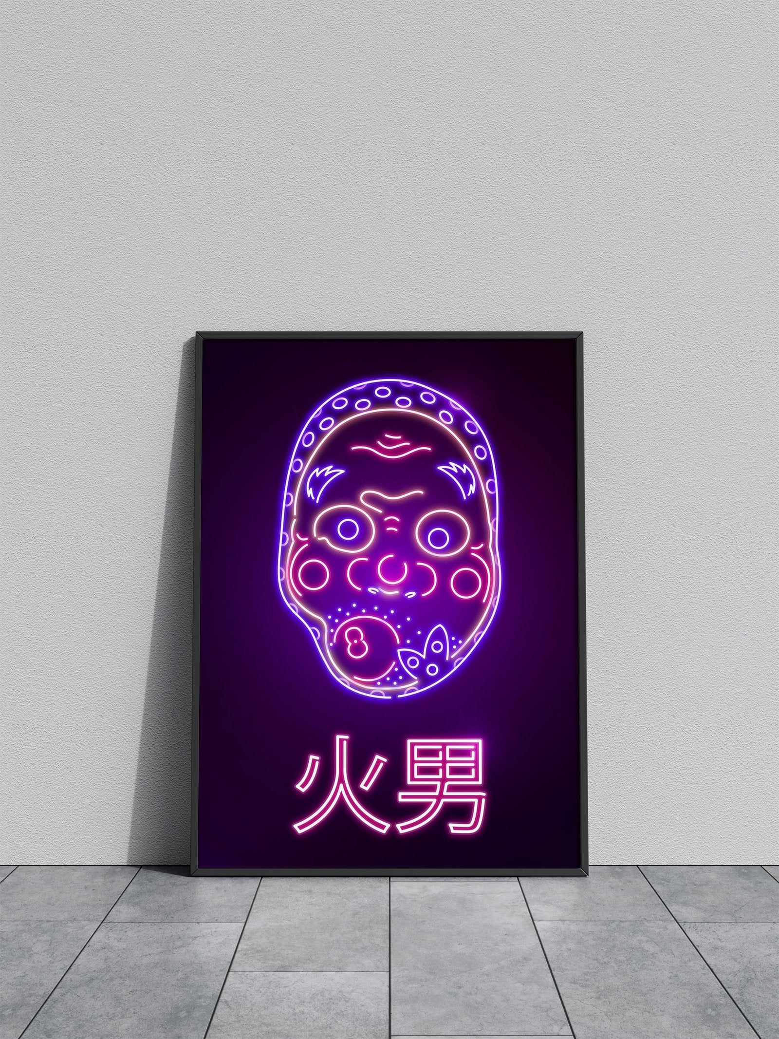 Neon Hyottoko Mask Asian Style Poster | Wall  Art for Home & Office | High-Quality Print - High-Quality Visual Display