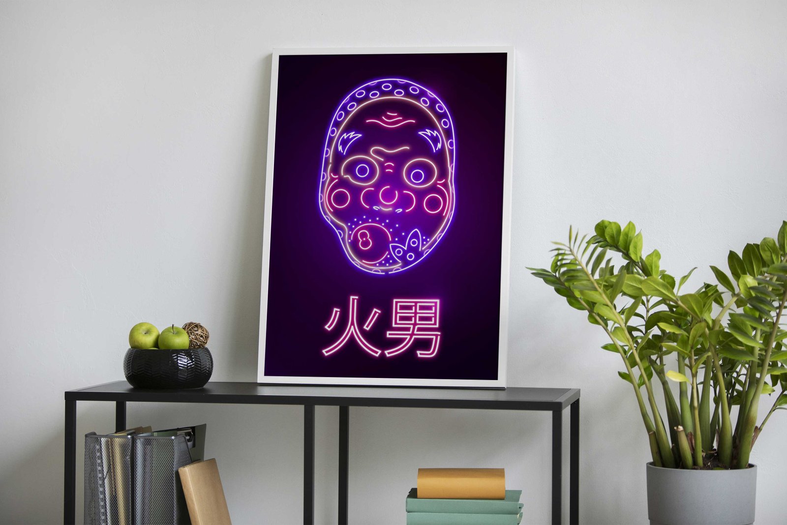 Neon Hyottoko Mask Asian Style Poster | Wall  Art for Home & Office | High-Quality Print - High-Quality Visual Display