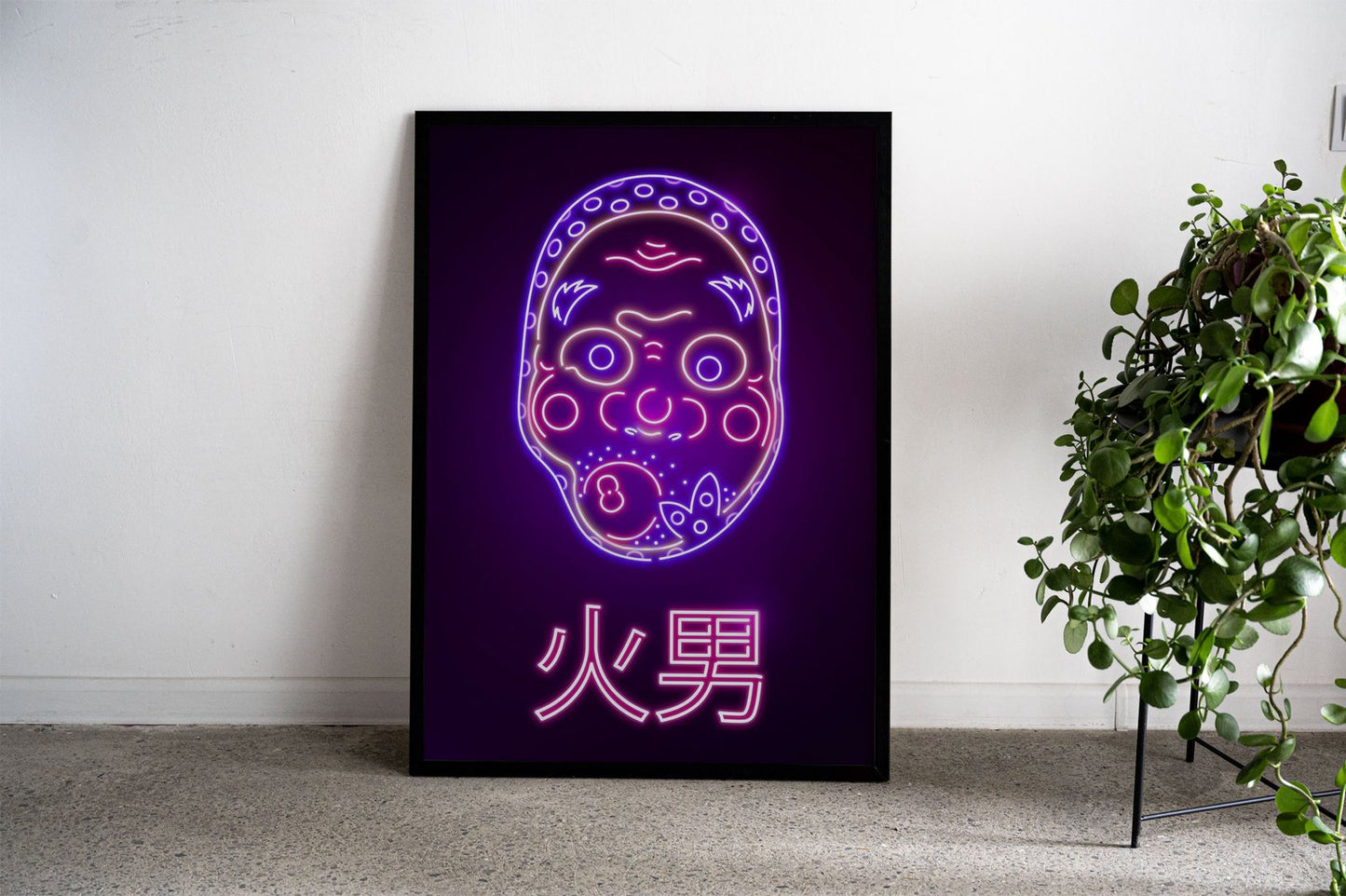 Neon Hyottoko Mask Asian Style Poster | Wall  Art for Home & Office | High-Quality Print - High-Quality Visual Display
