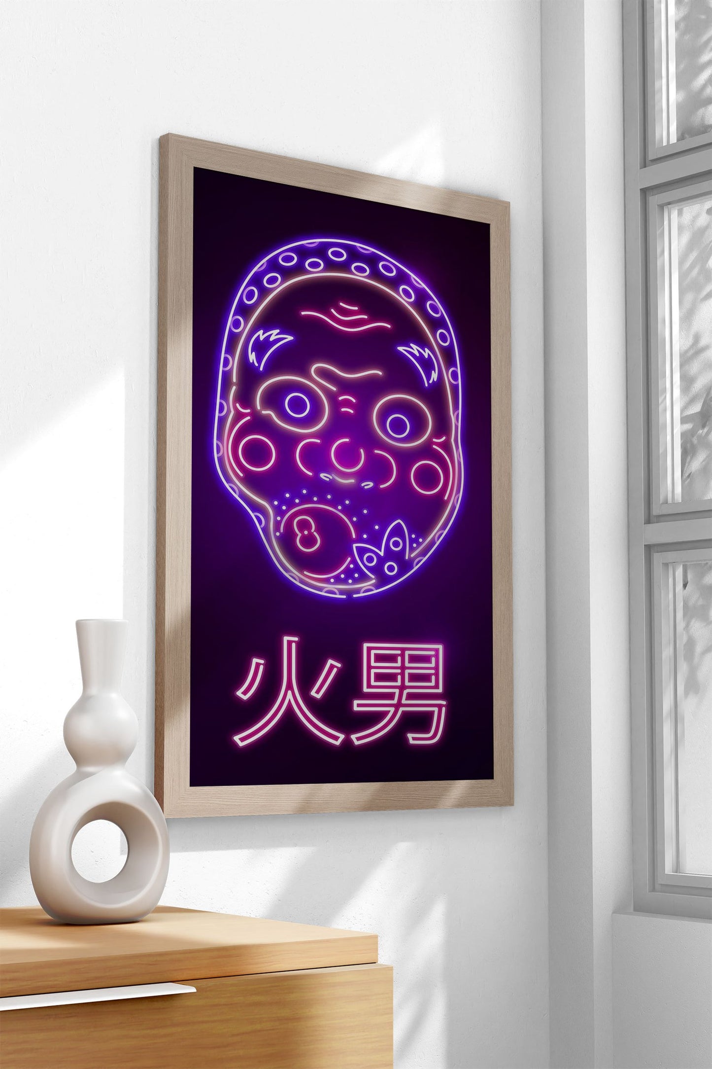 Neon Hyottoko Mask Asian Style Poster | Wall  Art for Home & Office | High-Quality Print - High-Quality Visual Display