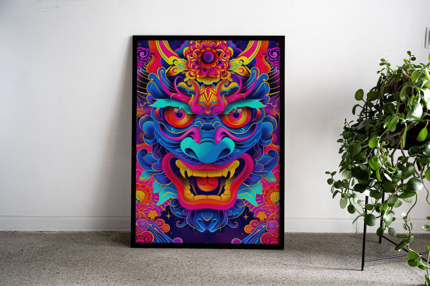 Neon Japanese Oni Yokai Asian Style Poster |  Wall Art for Home & Office | High-Quality Print - High-Quality Visual Display