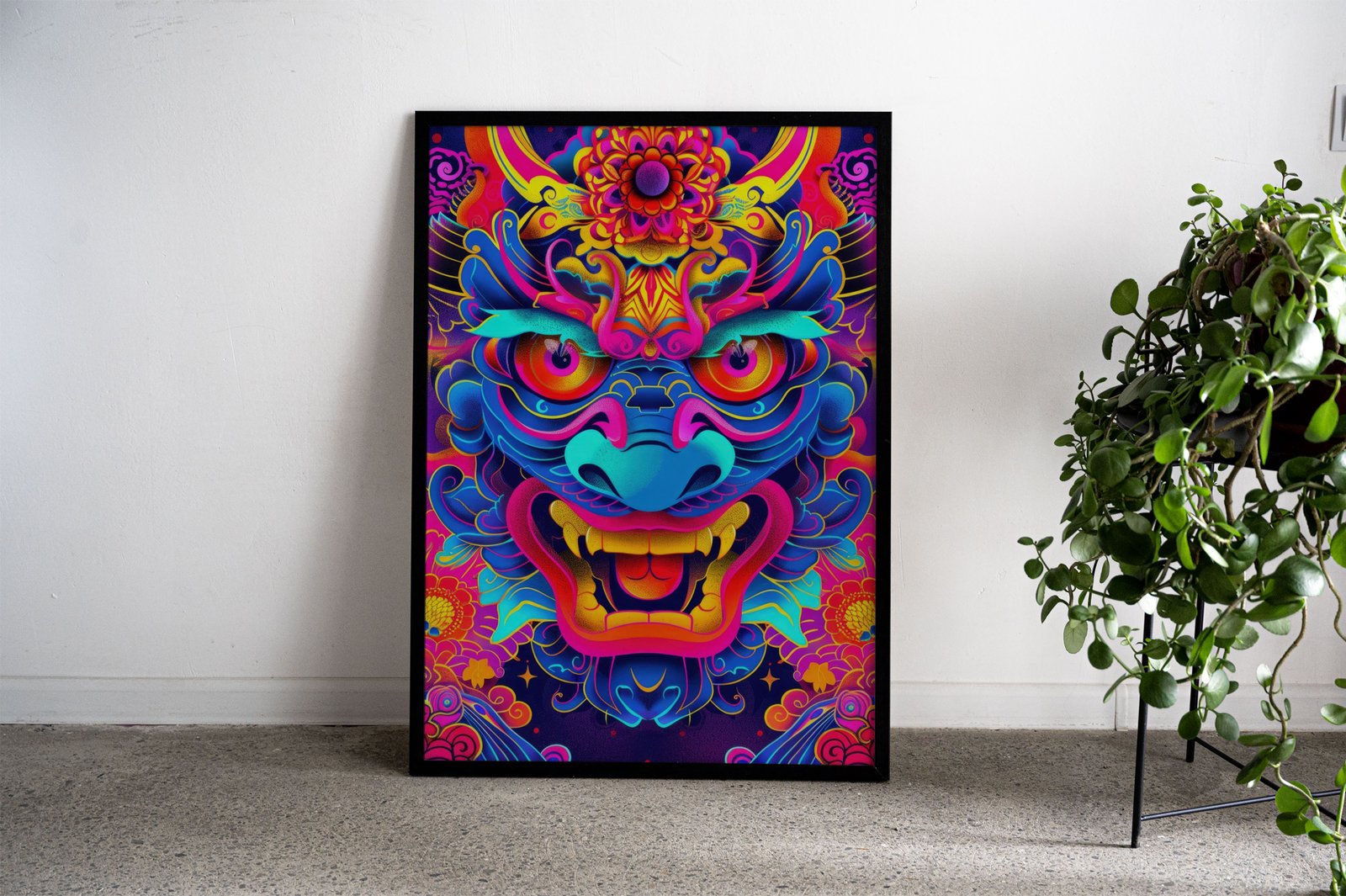 Neon Japanese Oni Yokai Asian Style Poster |  Wall Art for Home & Office | High-Quality Print - High-Quality Visual Display