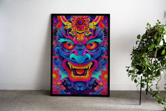 Neon Japanese Oni Yokai Asian Style Poster |  Wall Art for Home & Office | High-Quality Print - High-Quality Visual Display
