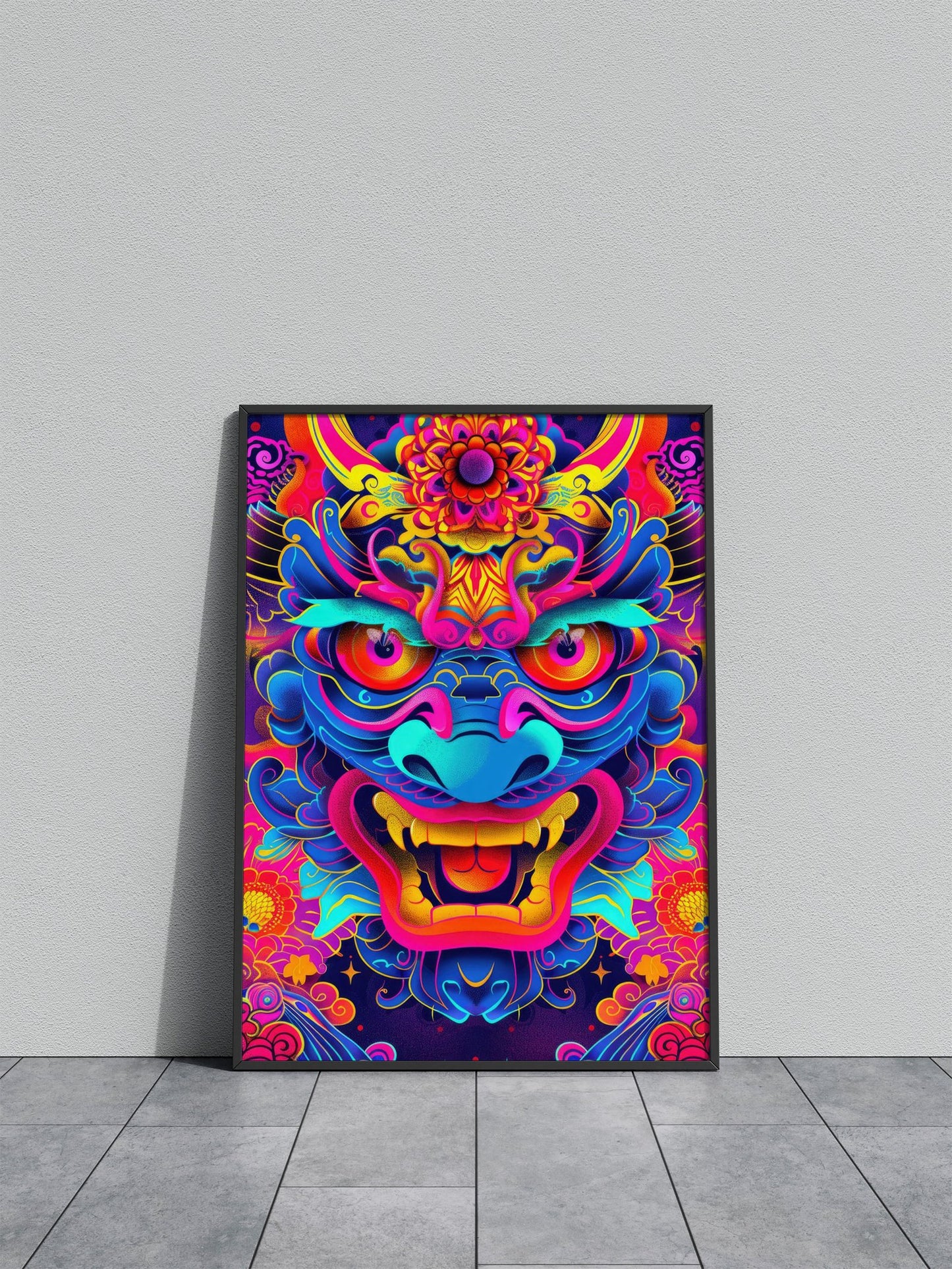 Neon Japanese Oni Yokai Asian Style Poster |  Wall Art for Home & Office | High-Quality Print - High-Quality Visual Display