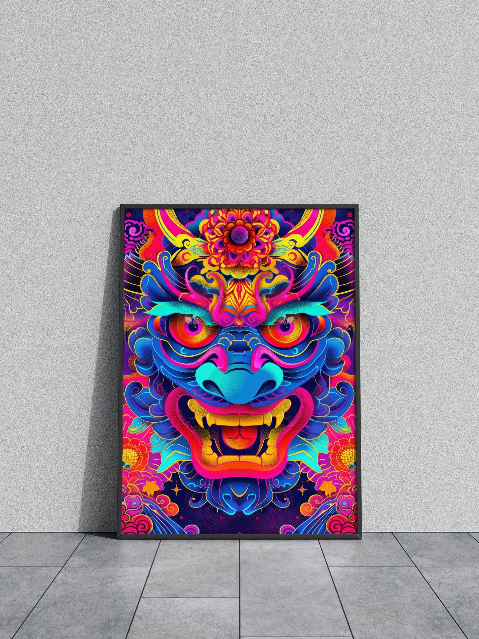 Neon Japanese Oni Yokai Asian Style Poster |  Wall Art for Home & Office | High-Quality Print - High-Quality Visual Display