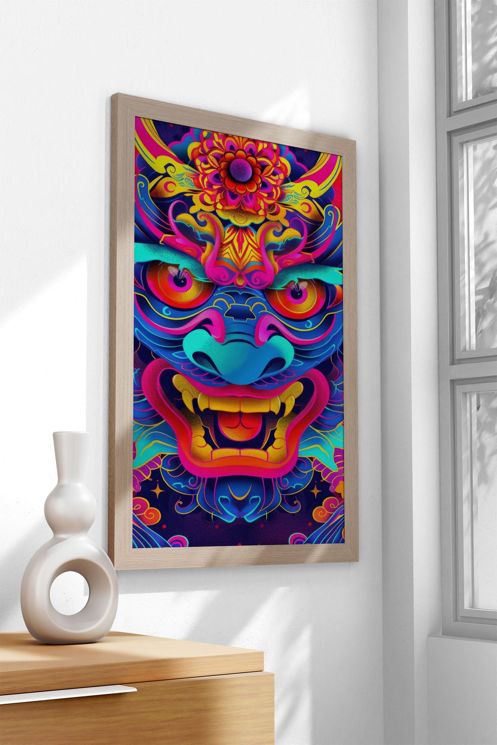 Neon Japanese Oni Yokai Asian Style Poster |  Wall Art for Home & Office | High-Quality Print - High-Quality Visual Display