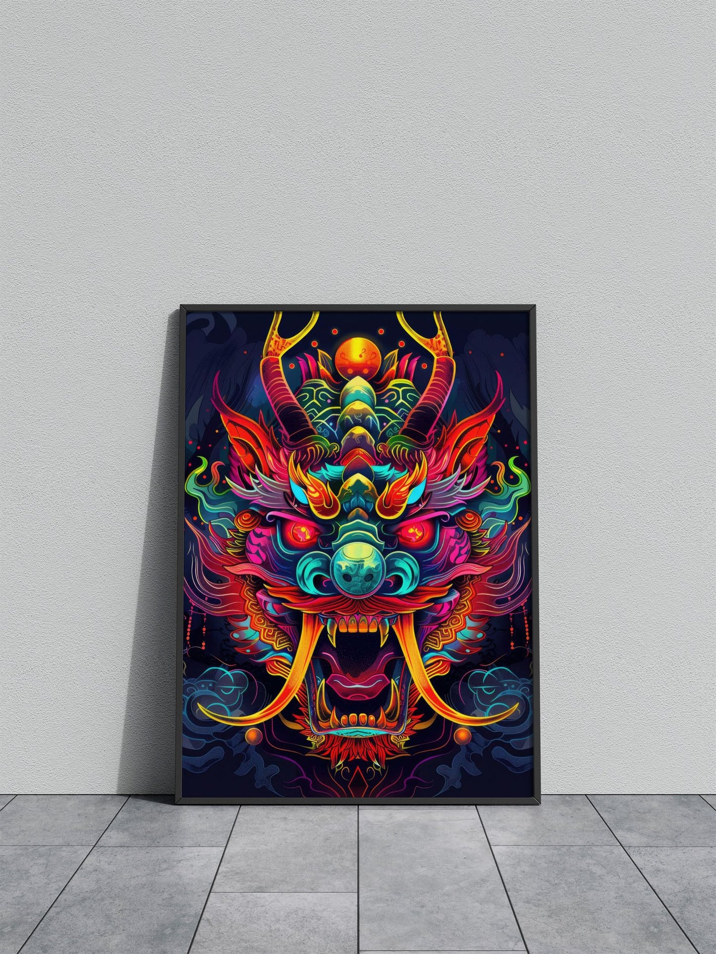 Neon Japanese Yokai Mask Asian Style Poster  | Wall Art for Home & Office | High-Quality Print - High-Quality Visual Display