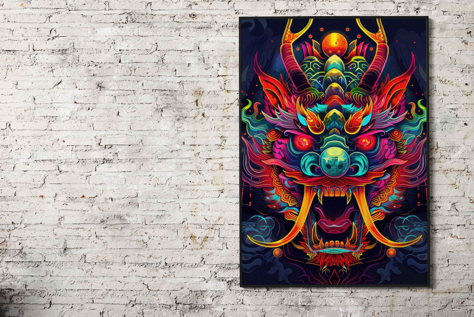 Neon Japanese Yokai Mask Asian Style Poster  | Wall Art for Home & Office | High-Quality Print - High-Quality Visual Display