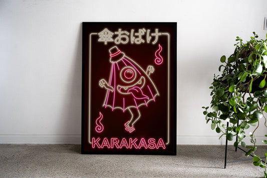 Neon Karakasa Red Yokai Asian Style Poster |  Wall Art for Home & Office | High-Quality Print - High-Quality Visual Display