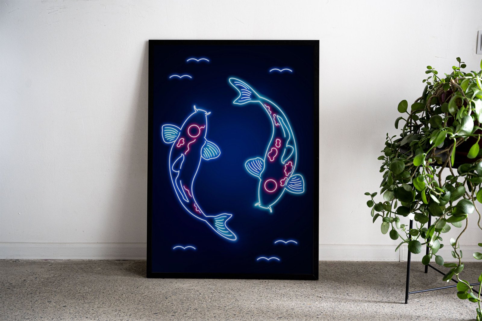 Neon Koi Fish Asian Style Poster | Wall Art for  Home & Office | High-Quality Print - High-Quality Visual Display
