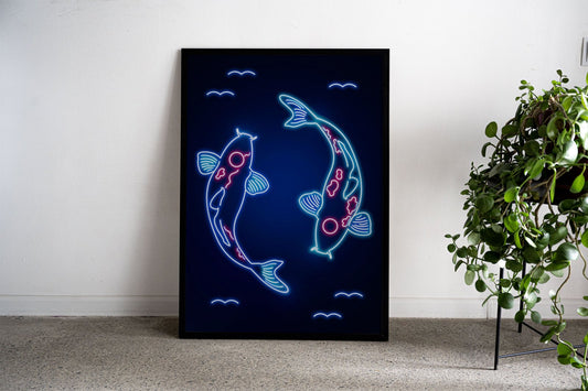 Neon Koi Fish Asian Style Poster | Wall Art for  Home & Office | High-Quality Print - High-Quality Visual Display