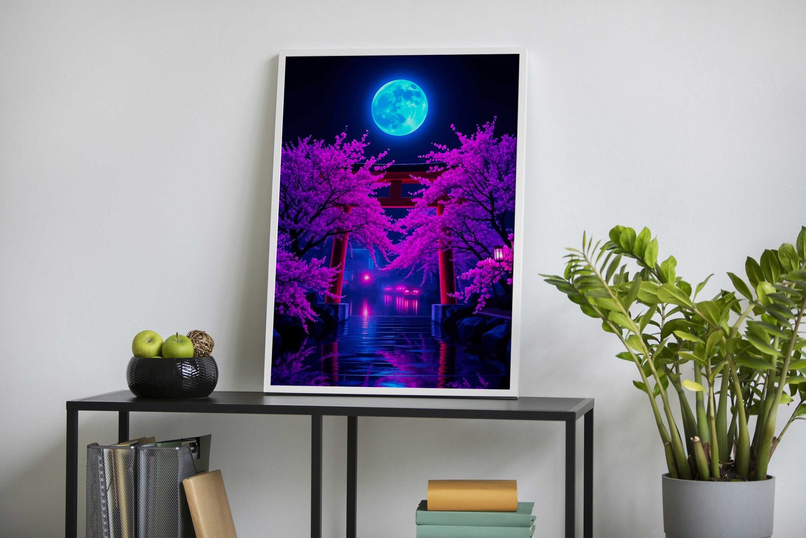 Neon Moonlit Torii Gate Asian Style Poster | W all Art for Home & Office | High-Quality Print - High-Quality Visual Display