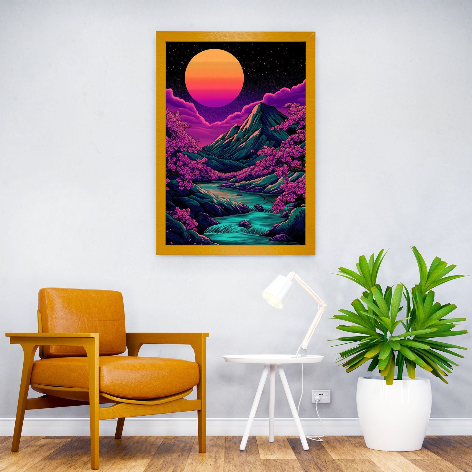 Neon Mountain Landscape Vaporwave Asian S tyle Poster | Wall Art for Home & Office | High-Quality Print - High-Quality Visual Display