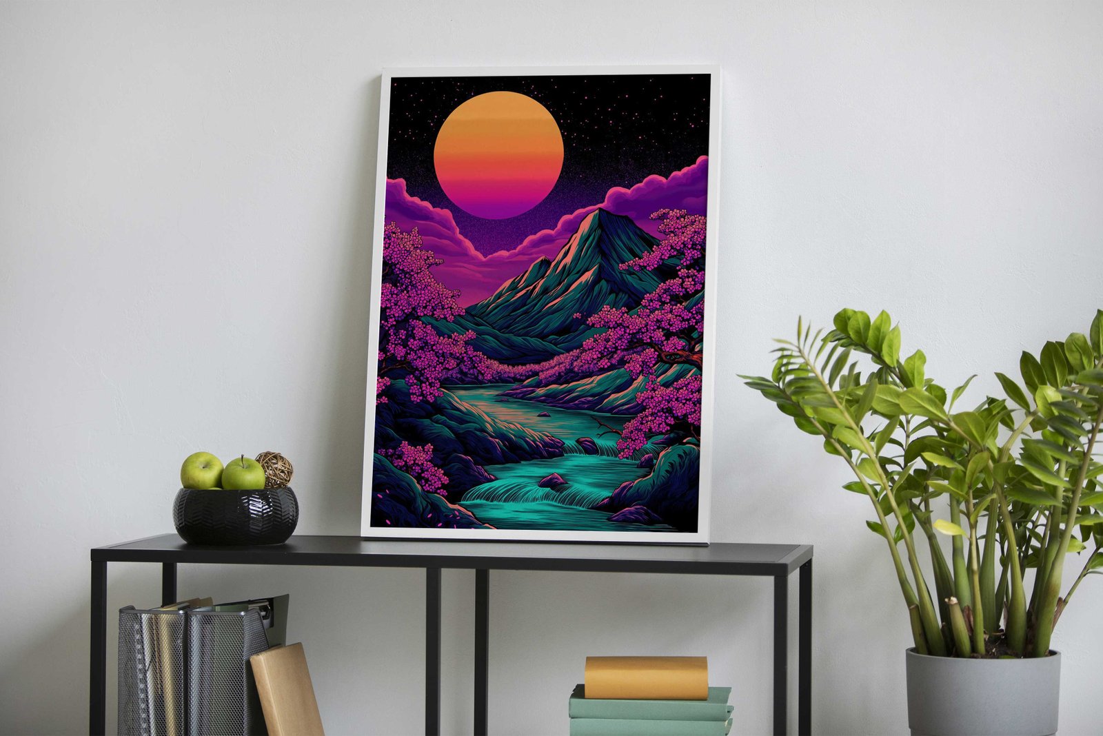 Neon Mountain Landscape Vaporwave Asian S tyle Poster | Wall Art for Home & Office | High-Quality Print - High-Quality Visual Display