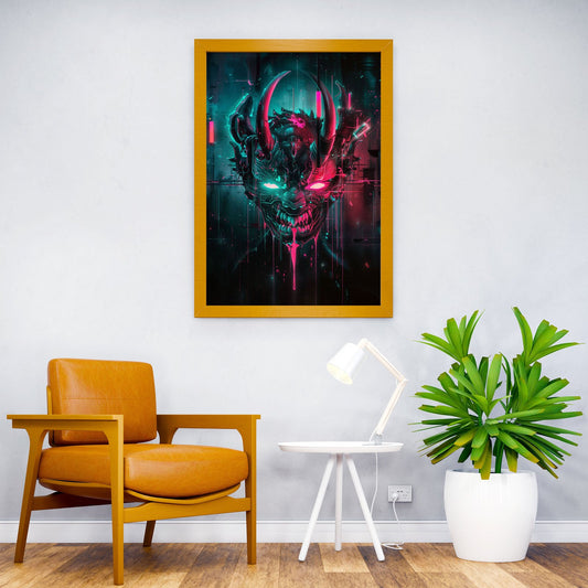Neon Omi Demon Mask Asian Style Poster | W all Art for Home & Office | High-Quality Print - High-Quality Visual Display