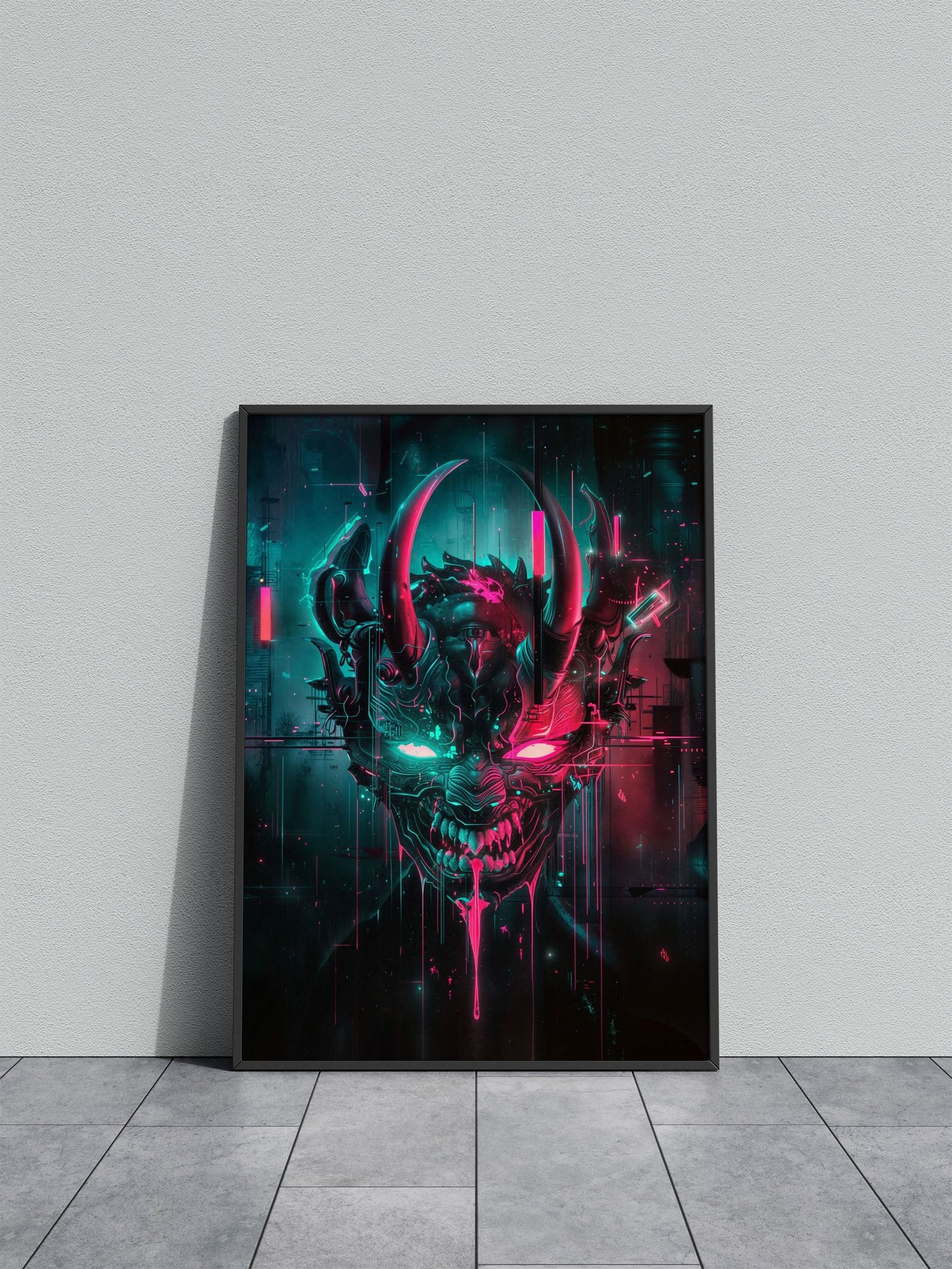 Neon Omi Demon Mask Asian Style Poster | W all Art for Home & Office | High-Quality Print - High-Quality Visual Display