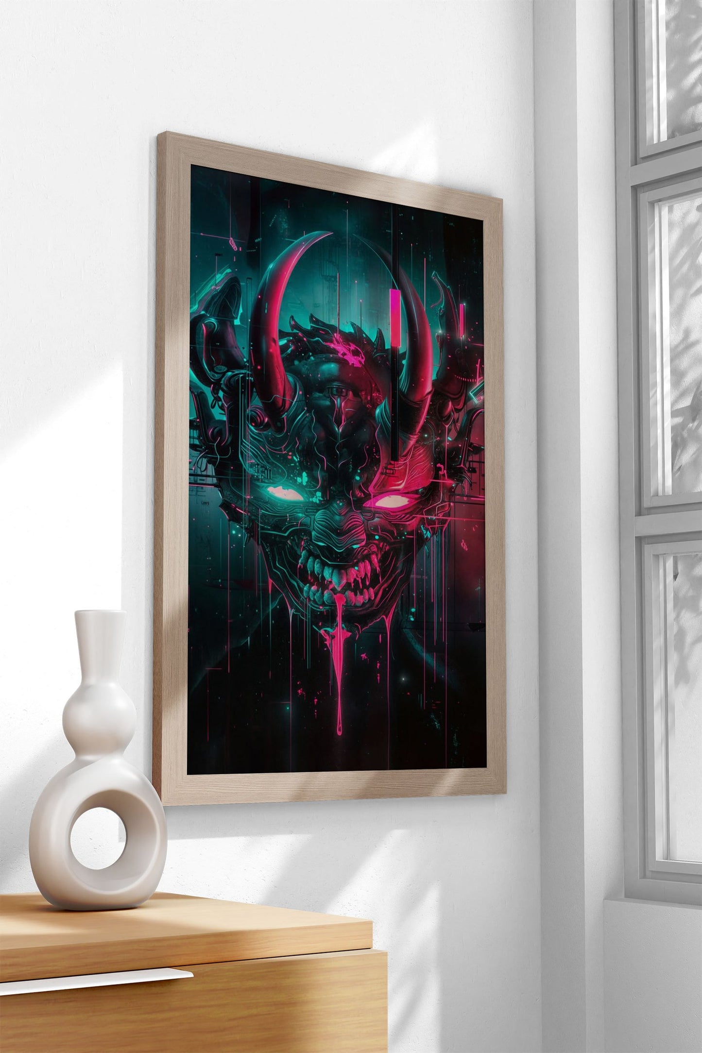 Neon Omi Demon Mask Asian Style Poster | W all Art for Home & Office | High-Quality Print - High-Quality Visual Display