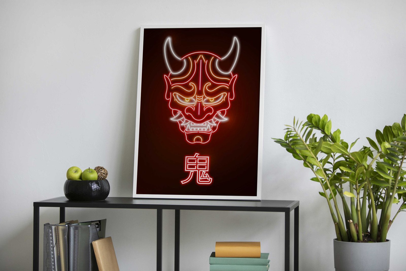 Neon Oni Red Mask Asian Style Poster | Wall A rt for Home & Office | High-Quality Print - High-Quality Visual Display