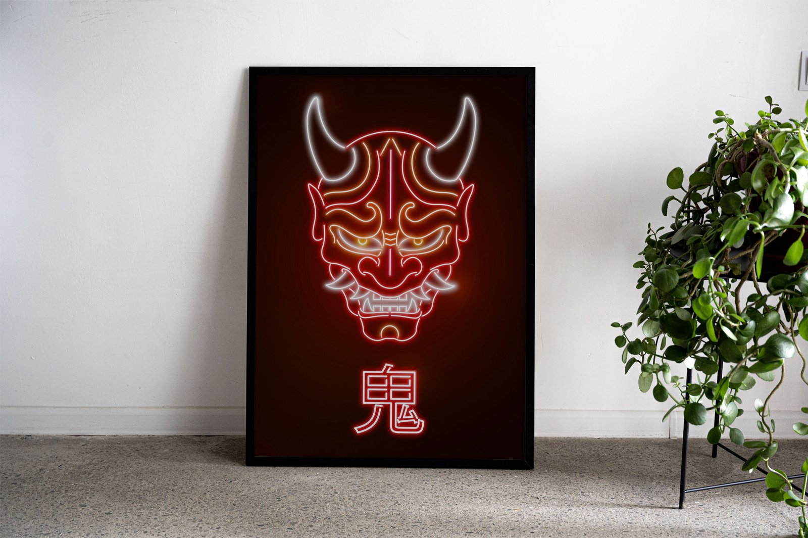 Neon Oni Red Mask Asian Style Poster | Wall A rt for Home & Office | High-Quality Print - High-Quality Visual Display