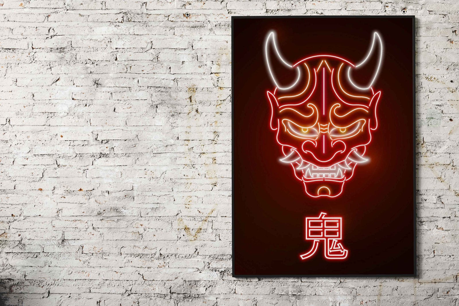 Neon Oni Red Mask Asian Style Poster | Wall A rt for Home & Office | High-Quality Print - High-Quality Visual Display