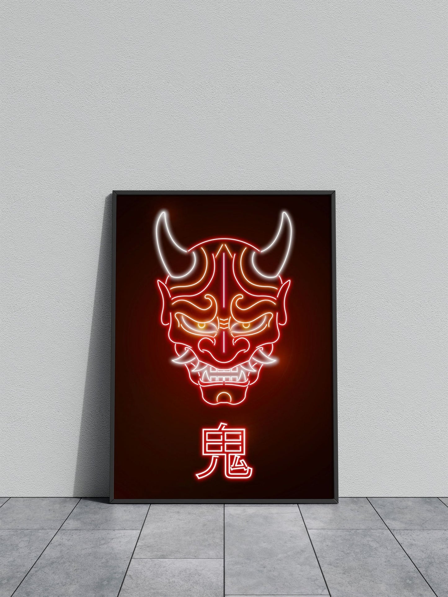 Neon Oni Red Mask Asian Style Poster | Wall A rt for Home & Office | High-Quality Print - High-Quality Visual Display