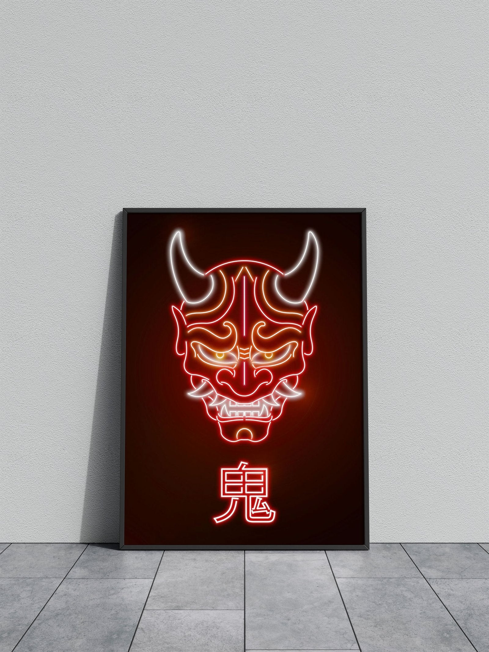Neon Oni Red Mask Asian Style Poster | Wall A rt for Home & Office | High-Quality Print - High-Quality Visual Display