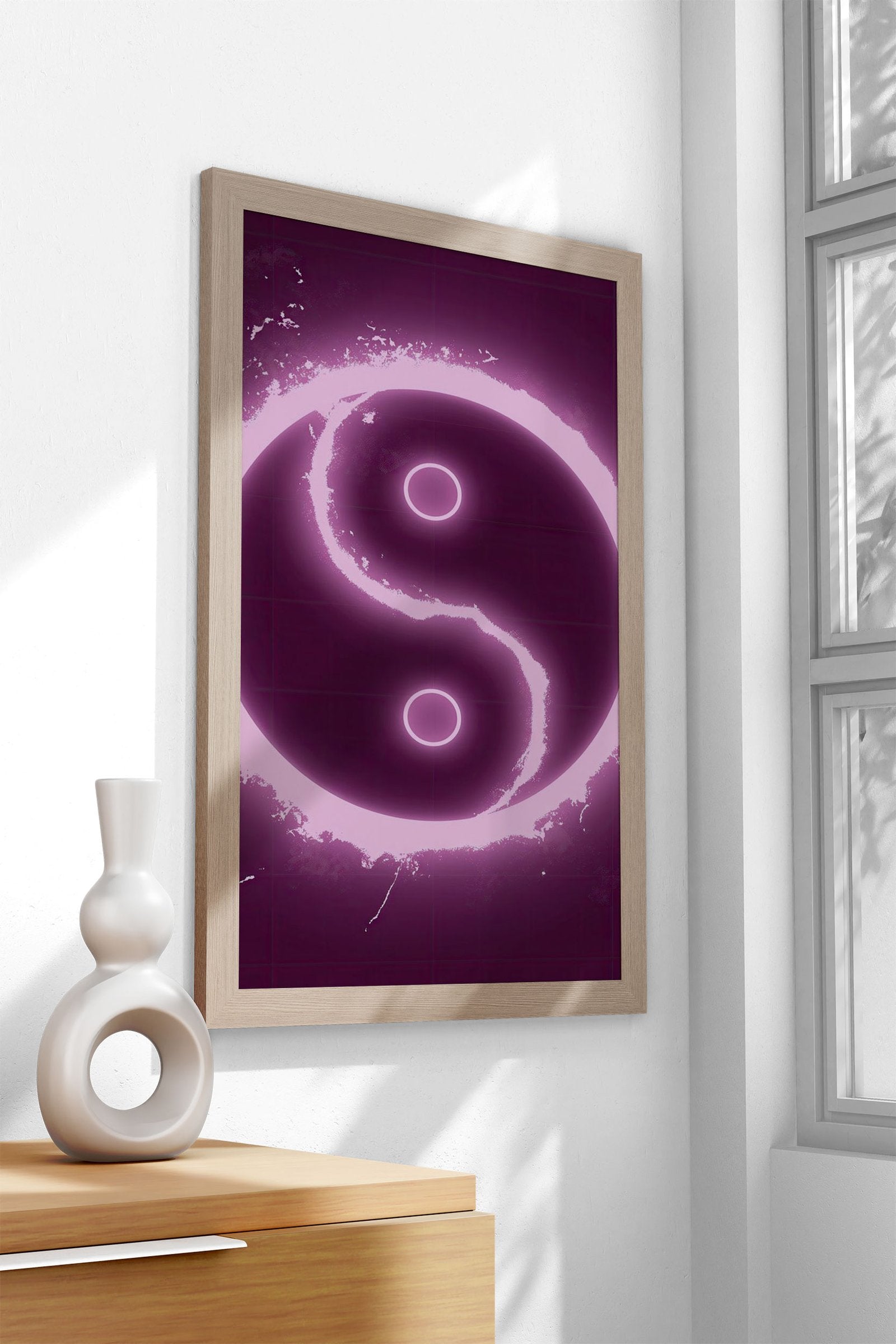 Neon Pink Yin Yang Symbol Asian Style Poster  | Wall Art for Home & Office | High-Quality Print - High-Quality Visual Display