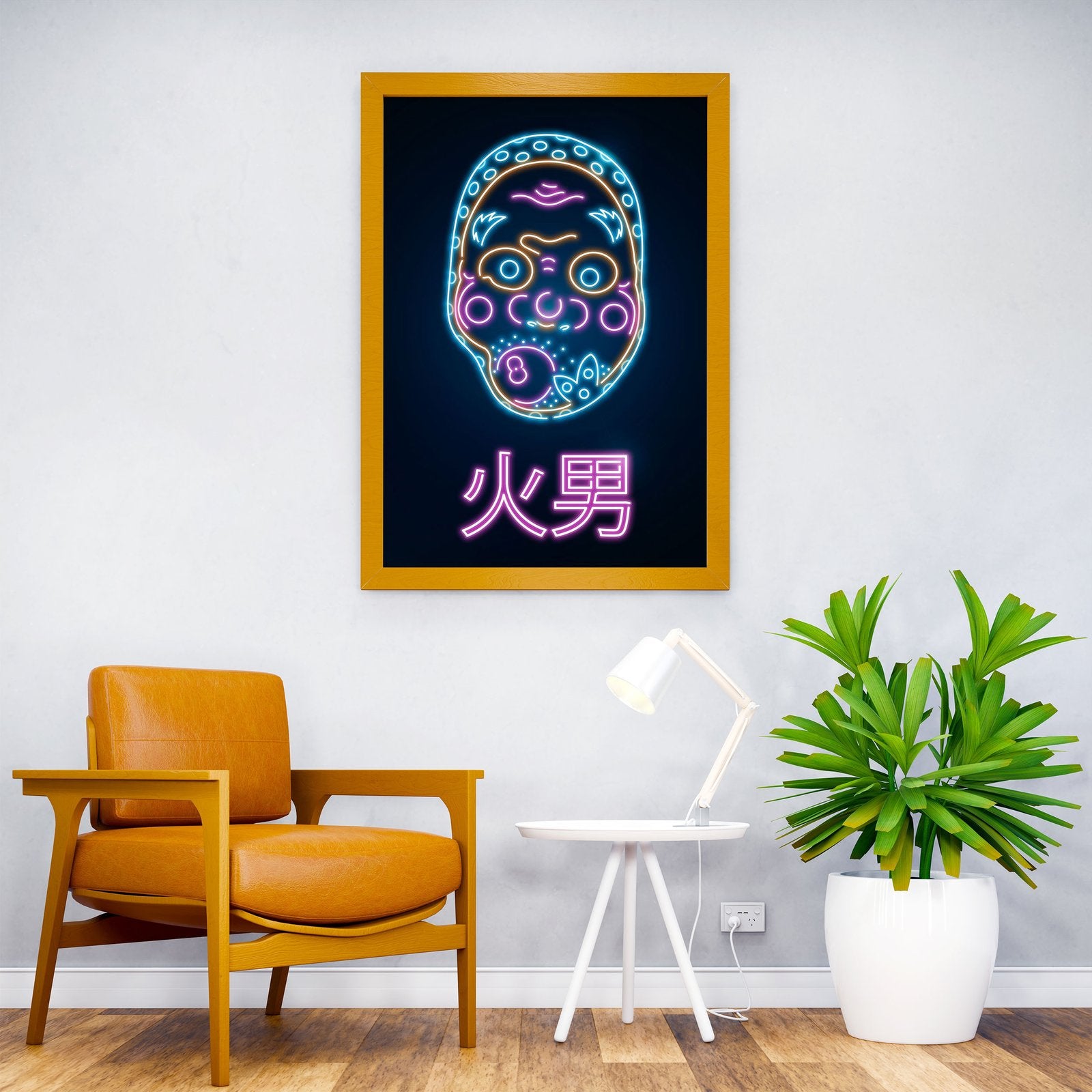 Neon Retro Hyottoko Mask Asian Style Poster  | Wall Art for Home & Office | High-Quality Print - High-Quality Visual Display