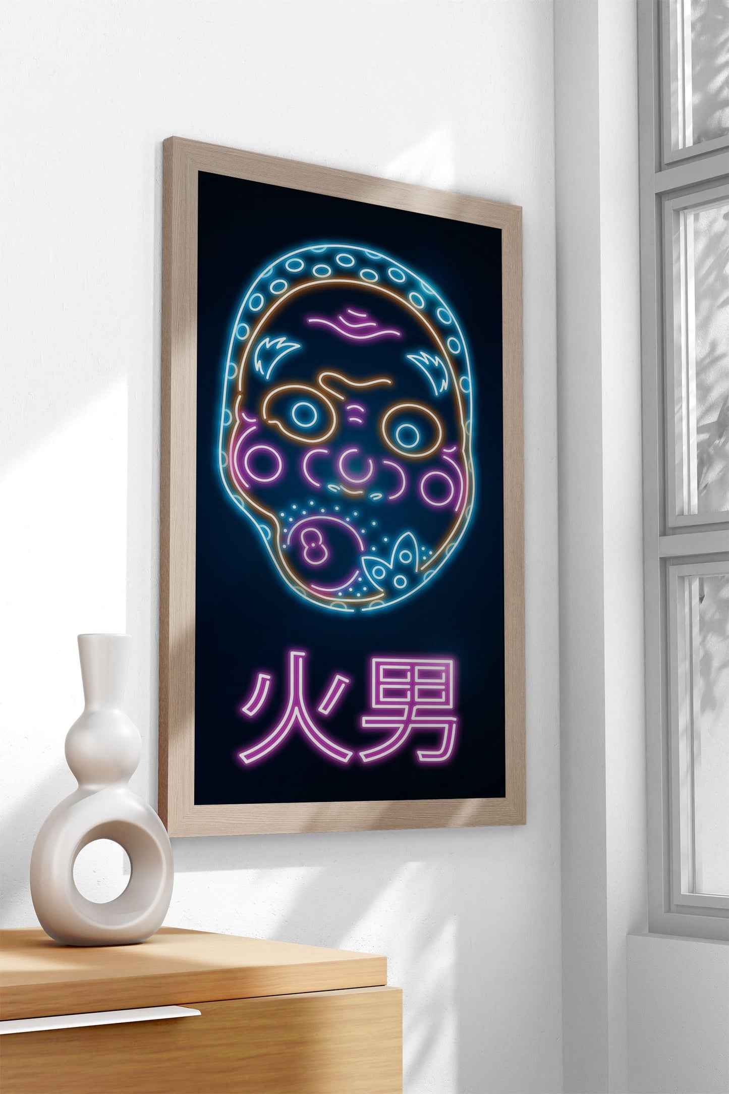 Neon Retro Hyottoko Mask Asian Style Poster  | Wall Art for Home & Office | High-Quality Print - High-Quality Visual Display