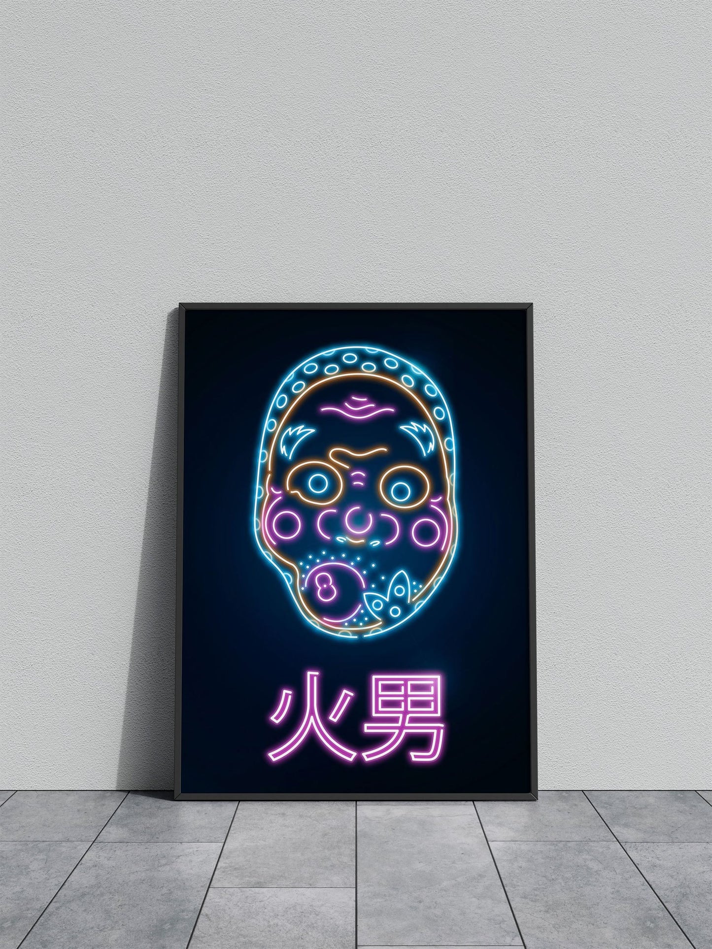 Neon Retro Hyottoko Mask Asian Style Poster  | Wall Art for Home & Office | High-Quality Print - High-Quality Visual Display