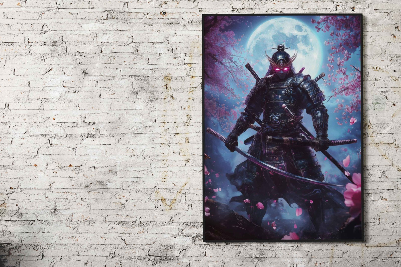 Neon Samurai Under Moon Asian Style Poster  | Wall Art for Home & Office | High-Quality Print - High-Quality Visual Display