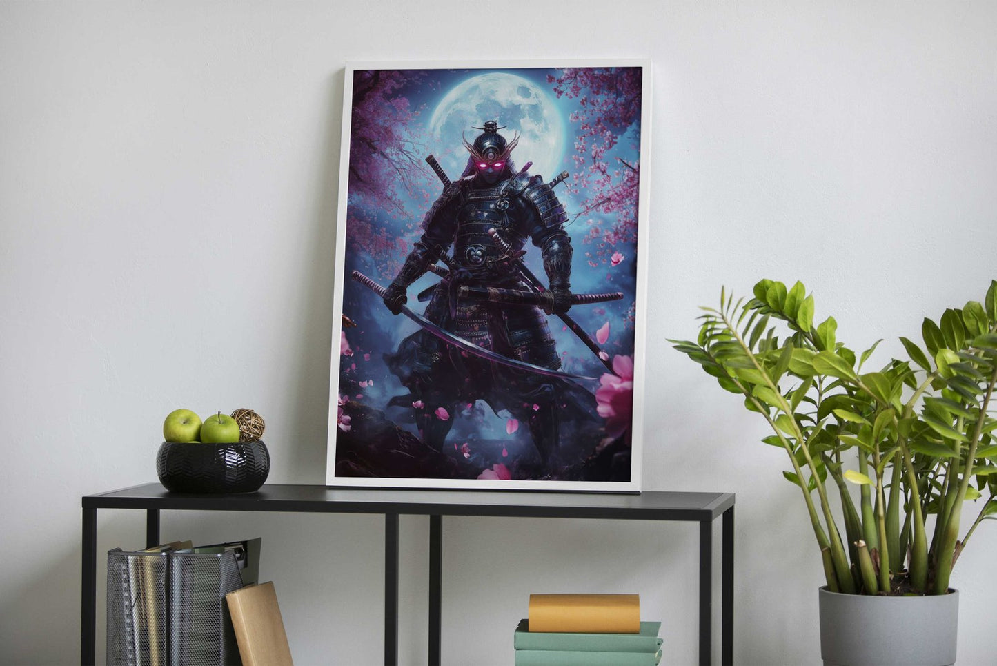 Neon Samurai Under Moon Asian Style Poster  | Wall Art for Home & Office | High-Quality Print - High-Quality Visual Display