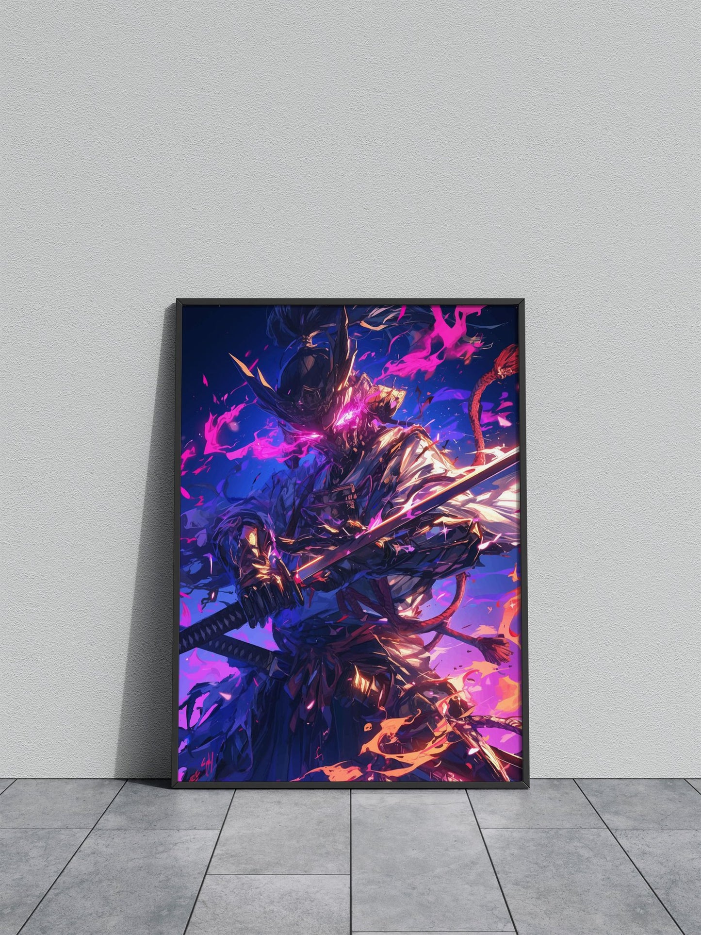 Neon Samurai Warrior Asian Style Poster | Wal l Art for Home & Office | High-Quality Print - High-Quality Visual Display