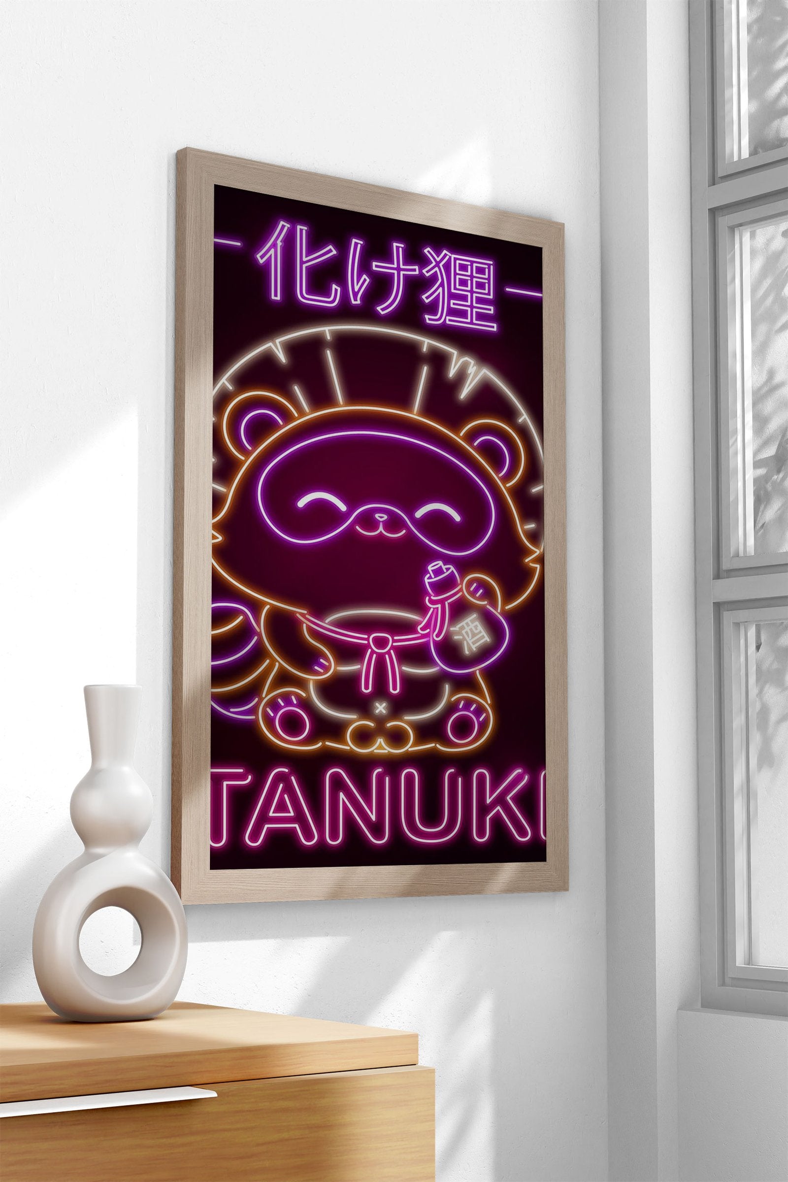 Neon Tanuki Yokai Asian Style Poster | Wall Ar t for Home & Office | High-Quality Print - High-Quality Visual Display