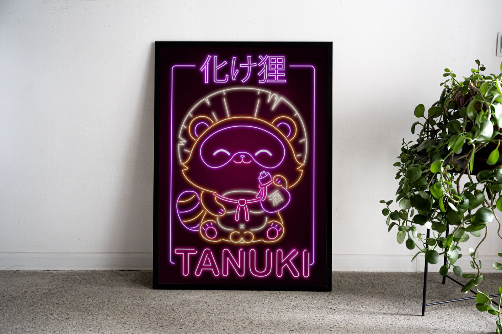 Neon Tanuki Yokai Asian Style Poster | Wall Ar t for Home & Office | High-Quality Print - High-Quality Visual Display
