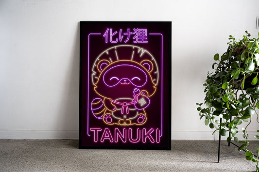 Neon Tanuki Yokai Asian Style Poster | Wall Ar t for Home & Office | High-Quality Print - High-Quality Visual Display