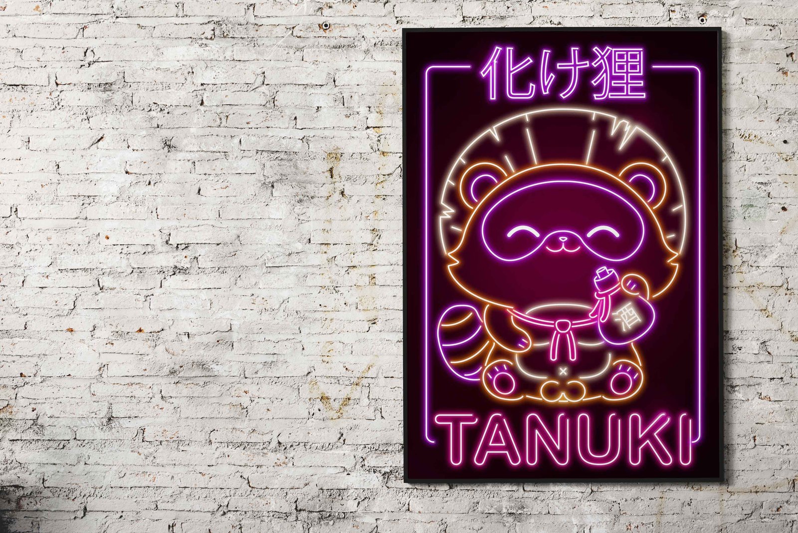 Neon Tanuki Yokai Asian Style Poster | Wall Ar t for Home & Office | High-Quality Print - High-Quality Visual Display