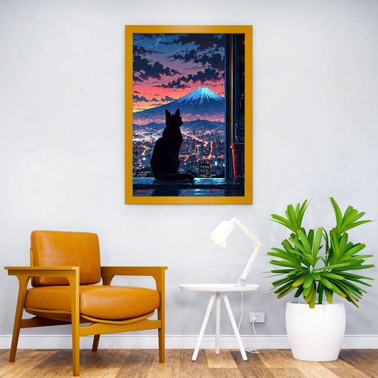 Neon Tokyo Black Cat Sits Asian Style Poster |  Wall Art for Home & Office | High-Quality Print - High-Quality Visual Display
