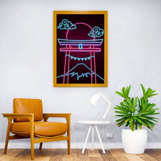 Neon Torii Gate Night Full Moon Asian Style Po ster | Wall Art for Home & Office | High-Quality Print - High-Quality Visual Display