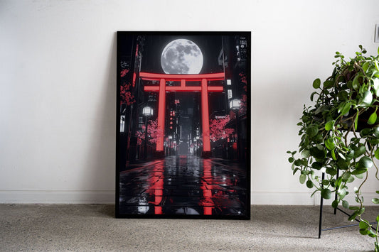 Neon Torii Gate Nightscape Asian Style Poster | Wall Art for Home & Office | High-Quality Print - High-Quality Visual Display