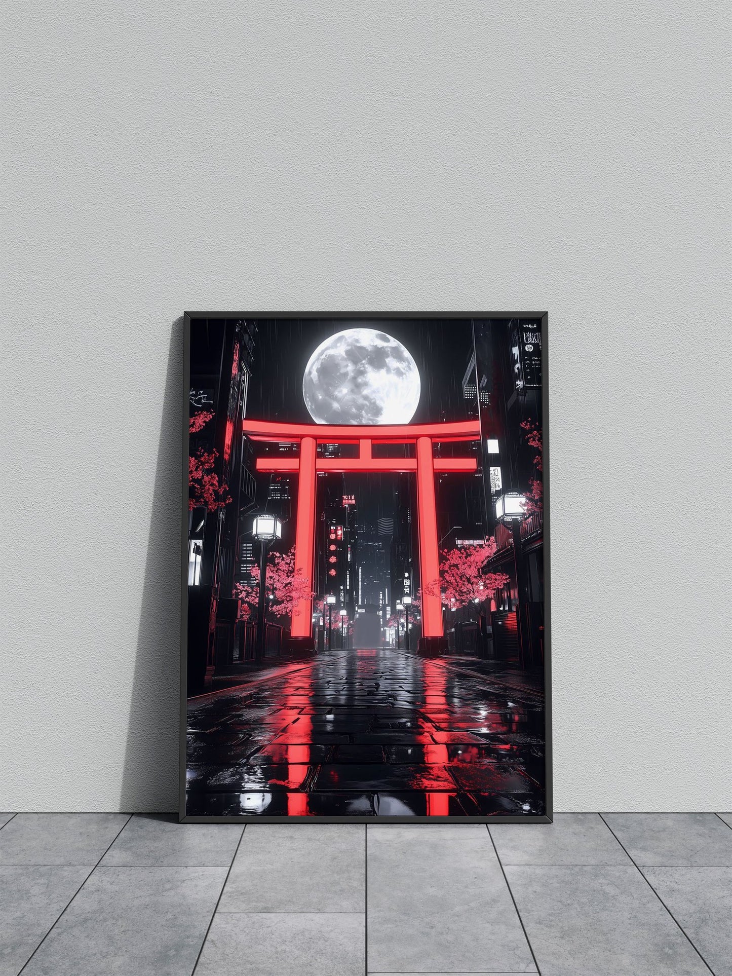 Neon Torii Gate Nightscape Asian Style Poster  | Wall Art for Home & Office | High-Quality Print - High-Quality Visual Display