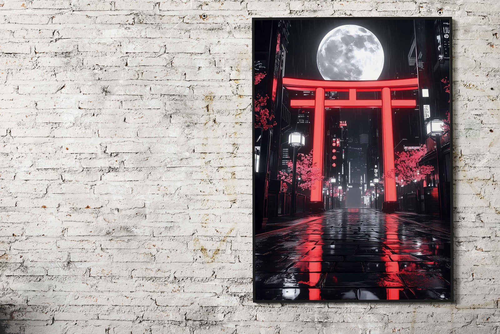 Neon Torii Gate Nightscape Asian Style Poster  | Wall Art for Home & Office | High-Quality Print - High-Quality Visual Display