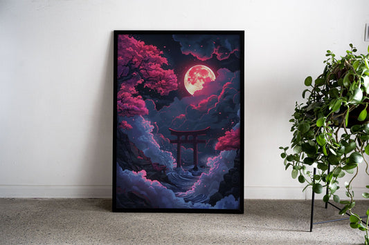 Neon Torii japanese gate Asian Style Poster |  Wall Art for Home & Office | High-Quality Print - High-Quality Visual Display